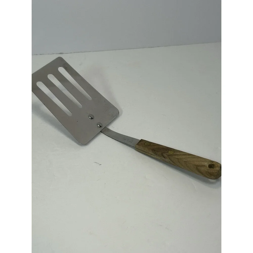 Robinson Knife Co Utensil Set Brown Wood Stainless Steel 3pc Vintage Made In USA